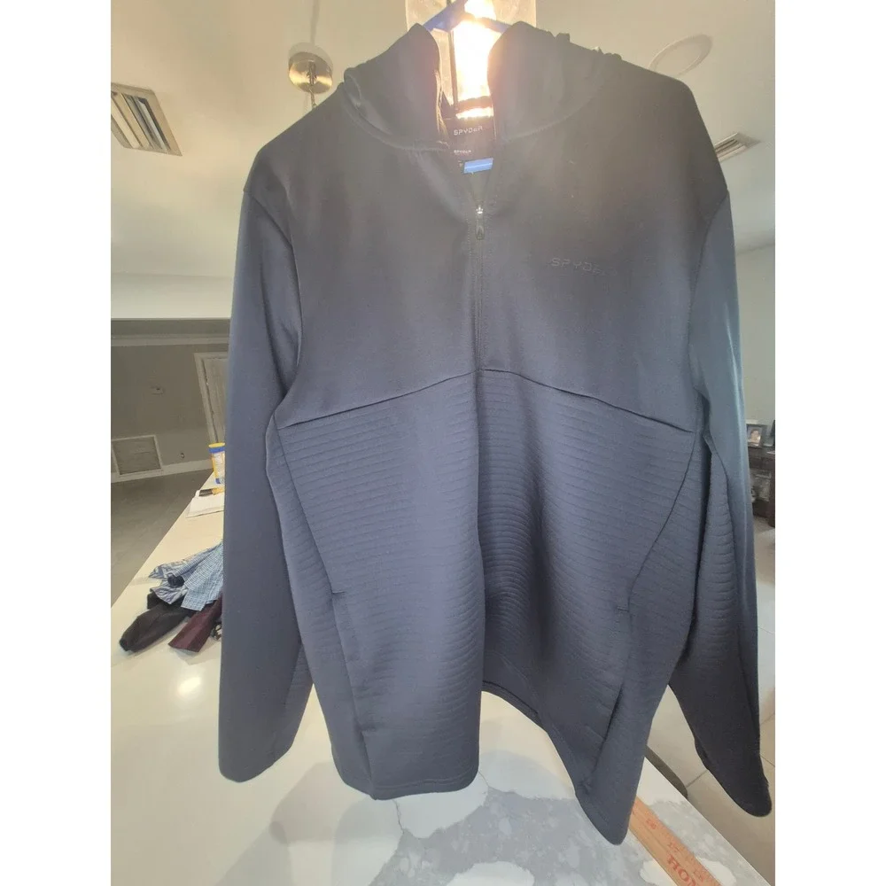 Spyder Active Mens Full‎ Zip Hoodie Gray Textured Hybrid Jacket SPM8003U Size L